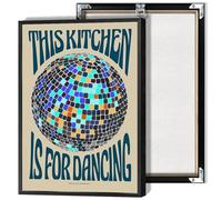 Beshdomp This Kitchen Is For Dancing Posters Retro Preppy Disco Ball Canvas Wall Art Trendy Funny Blue Disco Prints Painting For Home Kitchen Living Room Dorm Wall Decor 16x24in Framed