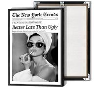 Beshdomp Vintage Better Late Than Ugly Newspaper Posters Black And White Canvas Wall Art Magazine Headline Preppy Prints Painting For Bathroom Home Bedroom Dorm Wall Decor 12x16in Framed