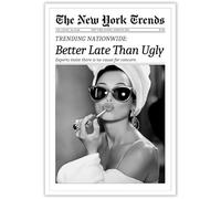 Beshdomp Vintage Better Late Than Ugly Newspaper Posters Black And White Canvas Wall Art Magazine Headline Preppy Prints Painting For Bathroom Home Bedroom Dorm Wall Decor 8x10in Unframed