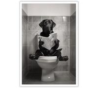 Beshdomp Vintage Black Labrador Retriever Reading On Toilet Newspaper Posters Black And White Canvas Wall Art Funny Animals Aesthetic Prints Painting For Home Bedroom Dorm Wall Decor 12x16in Unframed