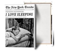 Beshdomp Vintage I Love Sleeping Posters Black And White Newspaper Canvas Wall Art New York Times Magazine Headline Prints Painting For Home Bedroom Dorm Bar Cart Wall Decor 12x16in Framed