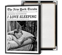 Beshdomp Vintage I Love Sleeping Posters Black And White Newspaper Canvas Wall Art New York Times Magazine Headline Prints Painting For Home Bedroom Dorm Bar Cart Wall Decor 16x24in Framed