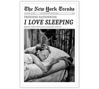 Beshdomp Vintage I Love Sleeping Posters Black And White Newspaper Canvas Wall Art New York Times Magazine Headline Prints Painting For Home Bedroom Dorm Bar Cart Wall Decor 16x24in Unframed