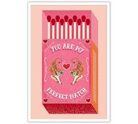 Beshdomp Vintage You Are My Perfect Match Posters Pink Match Box Canvas Wall Art Funny Tiger Matches Aesthetic Prints Painting For Kitchen Home Bedroom Dorm Wall Decor 8x10in Unframed