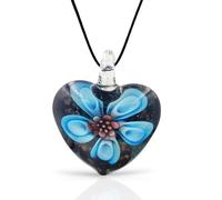 BESHEEK Handmade Murano Inspired Blown Glass Lampwork Art Flower and Heart Necklace Pendant for Women Handcrafted Artisan Hypoallergenic Italian Style Jewelry, Zinc, No Gemstone