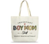 Beshoul Boy Mom Gifts, Mom Tote Bag for Shopping Working Traveling | Mama Tote Bag for Thanksgiving Birthday Gift | Dunhuang Canvas Tote Bags for Women Mommy Mother-C01