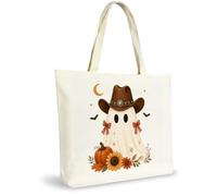 Beshoul Cowgirl Ghost Canvas Tote Bag, Western Fall Gift for Women-A04
