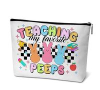 Beshoul Easter Teacher Makeup Bag, Cute Rabbit Cosmetic Pouch Gifts for Women - E01-E09, Multicolor, Teaching My Favorite Peeps