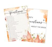 Beshoul Thanksgiving Bridal Shower Games, Fall Pumpkin Twenty Questions Game, 25 Elegant Wedding Cards for New Couples Party Engagement Bachelorette - C04