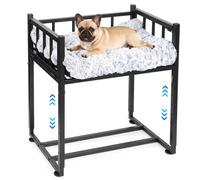 Beside Dog Bed and Mattress Set - Metal Three-Sided Fence Pet Dogs Bed Frame, Adjustable Height Dogs Bed Extension Attachment for Human Bed, for Small/Medium Puppy(25.5''L x 17.7''W)