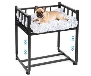 Beside Dog Bed and Mattress Set - Metal Three-Sided Fence Pet Dogs Bed Frame, Adjustable Height Dogs Bed Extension Attachment for Human Bed, for Small/Medium Puppy(25.5''L x 17.7''W)