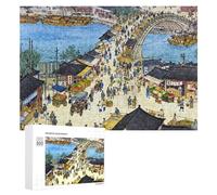 Beside The Bridge Adults Puzzle Sets Ancient Market Jigsaws Large Wooden Puzzle Sets-300 PCS,for Everyone for Boys Girls Intellectual Puzzle Toys