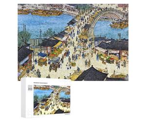 Beside The Bridge Adults Puzzle Sets Ancient Market Jigsaws Large Wooden Puzzle Sets-300 PCS,for Everyone for Boys Girls Intellectual Puzzle Toys