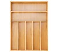 Besilord Rustic Natural Bamboo 7-Slot Rectangular Cutlery Organizer for Kitchen Drawer, Utensil Organizer, Silverware Holder, Natural