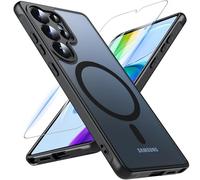 BESINPO Magnetic For Samsung Galaxy S25 Ultra Case with Tempered Glass Screen Protector, Military-Grade Protection Shockproof Cover Translucent Matte Back Anti-Scratch Phone Case for S25 Ultra (Black)