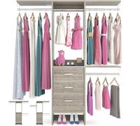 Besiost 4FT Small Closet System with 3 Fabric Drawers, 48'' Closet Organizer System With 3 Adjustable Shelves, Flexible Built-In Clothes Garment Rack for Small Space, 48"L x 13"W x 71"H, White Oak