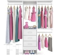 Besiost 4FT Small Closet System with 3 Fabric Drawers, 48'' Closet Organizer System With 3 Adjustable Shelves, Flexible Built-In Clothes Garment Rack for Small Space, 48" L x 13" W x 71" H, White