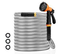 Besiter Garden Hose 75FT Stainless Steel Water Hose with 10 Functions Adjustable Spray Nozzle, Heavy-Duty Metal Garden Hose Flexible Durable No-Tangle & Kink Leak Dog Proof Hose for Yard Lawn(Orange)