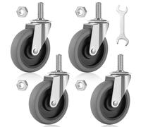 Besitu 4 Inch Caster Wheels, 1/2"-13 Inch Course Threaded Stem Caster Set of 4, Heavy Duty TPR Swivel Caster Wheels for Dolly Cart, Wire Shelving Industrial Screw in Casters