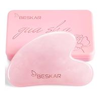 BESKAR Gua Sha Facial Tools, Natural Jade Stone Guasha Massager for Jawline Sculpting, Tighten Face Skin and Reduce Wrinkles, Face Eyes Body Neck Massage Tool, Skin Care Gift (Pink)