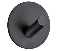 BESLAGSBODEN Black Stainless Steel Single Towel Hook (48 x 48mm) Self Adhesive Bathroom Wall Mounted