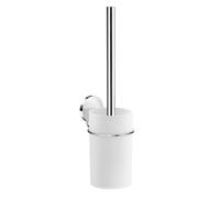 BESLAGSBODEN Chrome Stainless Steel Toilet Brush and White Plastic Holder Self Adhesive Bathroom Wall Mounted