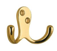 BESLAGSBODEN Double Towel Hook in Polished Brass Finish, Height 44 mm