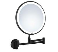 BESLAGSBODEN Matt Black LED Mirror (200mm) Wall Mounted Swing Arm 7x Magnification Bathroom Makeup or Shaving Mirror
