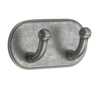 BESLAGSBODEN Pewter Finish Double Hook (96 x 48mm) Self Adhesive Bathroom Wall Mounted