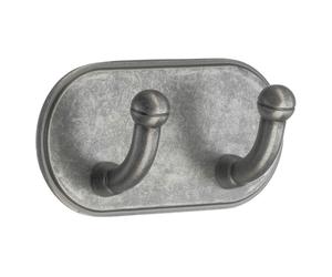 BESLAGSBODEN Pewter Finish Double Hook (96 x 48mm) Self Adhesive Bathroom Wall Mounted