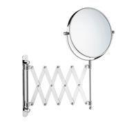 BESLAGSBODEN Polished Chrome Double Sided Mirror (170mm) Wall Mounted Retractable Arm 7x Magnification Bathroom Makeup or Shaving Mirror