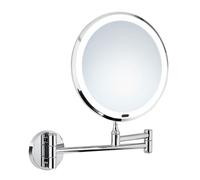 BESLAGSBODEN Polished Chrome LED Mirror (200mm) Wall Mounted Swing Arm 7x Magnification Bathroom Makeup or Shaving Mirror