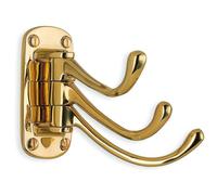 BESLAGSBODEN Triple Swinging Coat Hook in Polished Bass Finish, Height 80 mm