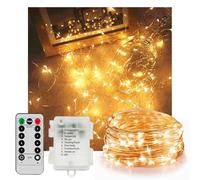 BESLAM Outdoor Indoor Fairy LED String Lights, Warm White 100 Bulbs 10 Meters, Timer Remote Control, 8 Flashing Modes with Adjustable Brightness, Garden, Christmas Decorations (Battery Supply)