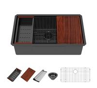 Beslend 33 Inch Matte Black Workstation Kitchen Sink - Premium NANO-PVD Coated Undermount Sink, 16 Gauge Deep Single Bowl with Accessory Ledge & Round Corner, Fits 36” Cabinet (33"x19"x10")