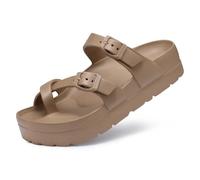 Beslip Women's Platform Sandals with Arch Support Comfortable Foam Slides Lightweight Thick Soles, Adjustable Buckle, Ultra Cushion,Brown Women Size 9-9.5