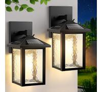 BesLowe Solar Wall Lights Outdoor, Aluminum Dusk to Dawn LED Porch Light, 3000K/5000K Adjustable, Wireless Exterior Lighting Fixtures Solar Wall Lantern Sconce Light for Outside Garage, 2-Pack