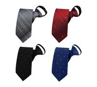BESMODZ Men's Lot 4 PCS Zipper Ties Pretied Adjustable Striped Silk Zip Neckties - Multicolored - 8 cm