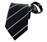 BESMODZ Men's Solid Color Zipper Ties Pretied Fine Striped Wedding Groom Necktie - Black - One size