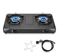 BesNerg Propane Stove 2 Burner Gas Stove Top, 27200 BTU High-Efficiency LPG Metal Cooktop With Auto Ignition, CSA Regulator and Hose, Perfect for Outdoor Kitchen, Camping, RV & Emergency Cooking