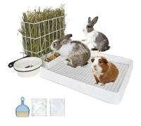 BESNEW 3 in 1 Rabbit Hay Feeder with Litter Box,Upgraded Metal Hay Rack & Litter Tray & Water Bowl,Quick Cleaning,Easy to Install,Bunny Supplies for Rabbit Guinea Pig Chinchilla Small Animals