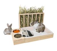BESNEW 3 in 1 Rabbit Hay Feeder with Litter Box,Wooden Hay Feeder with 2 Bowls & Litter Box for Guinea Pig Chinchilla Bunny Other Small Animals,Large Capacity & Preventing Waste