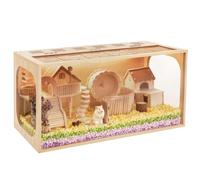 BESNEW Wooden Hamster Cage,32in Large Hamster Cages and Habitats with Multi Vents for Hamster,Guinea Pig,Bunny,Thickened Small Animal Acrylic Cage,Top Openable,Leakproof & Easy to Clean(32Lx16Wx16H)