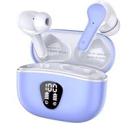 BESNOOW Wireless Earbuds, Bluetooth 5.4 Headphones HiFi Stereo, Bluetooth Earbuds with 4 ENC Noise Cancelling Mic, 48H Playtime Ear buds with Fast Charging LED Display, In Ear Earphones Purple White
