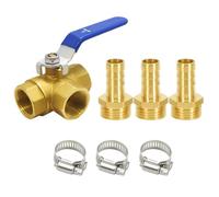 BesNPT Brass Forged Ball Valve, 3/4" Hose Barb x 1/2" G Female Thread, 3 Way (T-Port), Model Number: msk-2403-000400tqb