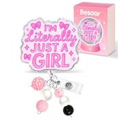 Besoar Funny Nurse Badge Reel - Cute Nursing Badge Holder Retractable with ID Clip, Im Just a Girl Badge Reel with Alligator Clip for Office Work Hospital Medical Student Nurse Week Graduation Gifts