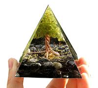 Besorgone Handmade Tree of Life Orgonite Pyramid Peridot with Obsidian Crystal Stone Positive Reiki Energy Generator Healing Orgone Collection