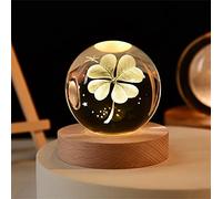 Besot 60mm 3D Laser Earth Four Leaf Clover Engraved Rose Crystal Ball Miniature Flower Globe Glass Sphere Home Decoration Valentine's Day Gift Ornament (80mm Clover)