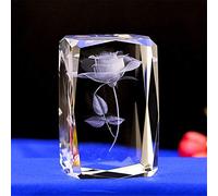 Besot crystal Glass Cube Model Gift 3D Laser Engraving Angel Eagle Statue Feng Shui Souvenir Crafts (Single rose)