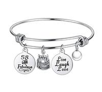 BESPMOSP Birthday Gifts for Women Girls Expandable Charm Bracelets Happy Birthday Jewelry for Family Best Friends Teens Bangle Gift Live Laugh Love Charms (58th)